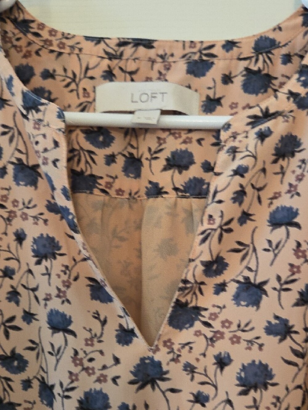 LOFT Tan Beige Blue Floral Midi Dress Size Medium - Picture 4 of 11